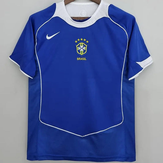 Camiseta retro Brasil 2004 segunda equipación azul Ronaldinho Adriano Copa América – Cortita y al Pie