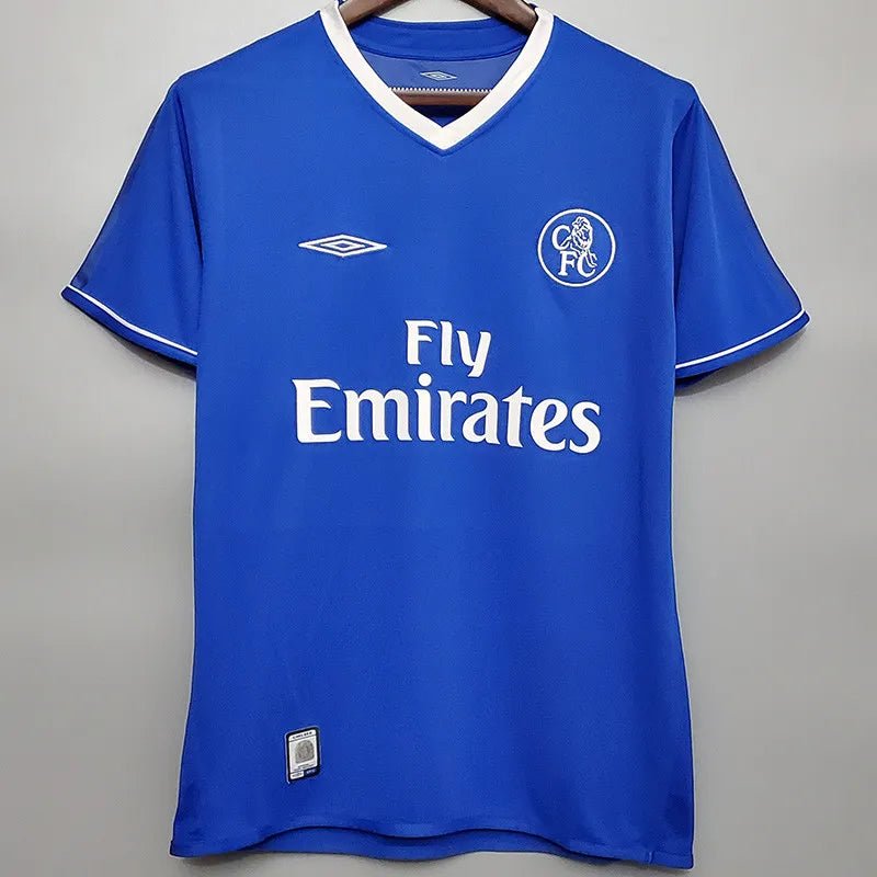 Camiseta retro Chelsea 2003/04 primera equipación azul Stamford Bridge Lampard Drogba – Cortita y al Pie