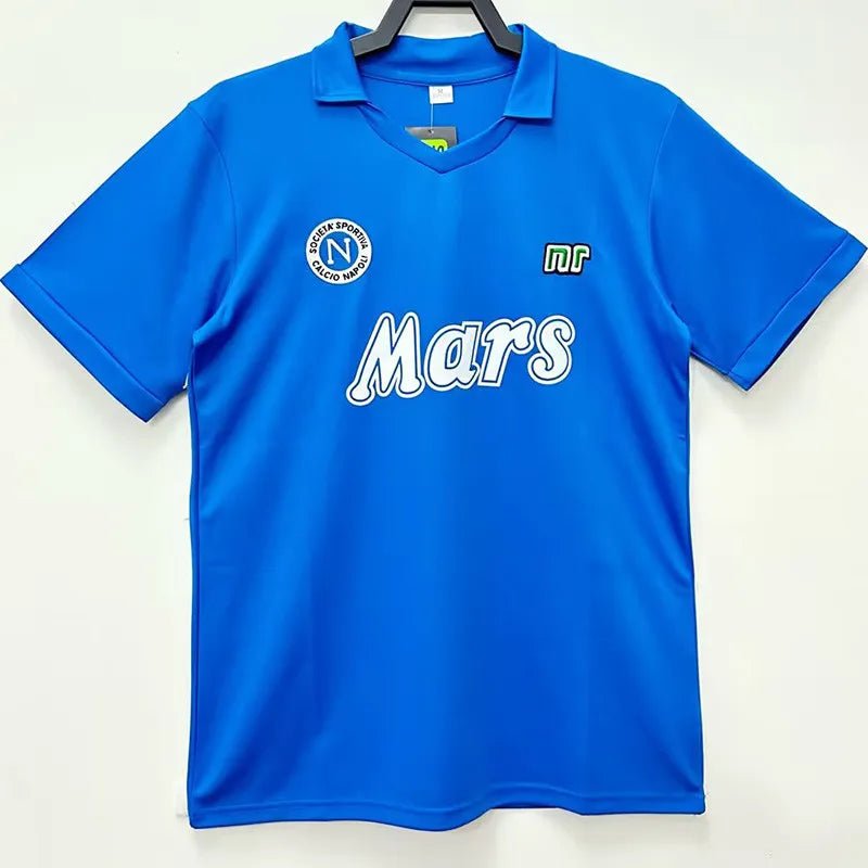 Camiseta retro Napoli 1988/89 primera equipación celeste Maradona segundo Scudetto – Cortita y al Pie