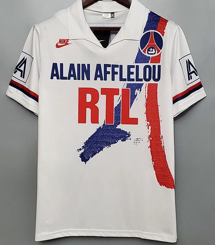 Camiseta retro PSG 1990/91 primera equipación azul roja Parc des Princes clásica – Cortita y al Pie