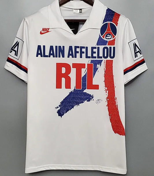 Camiseta retro PSG 1990/91 primera equipación azul roja Parc des Princes clásica – Cortita y al Pie